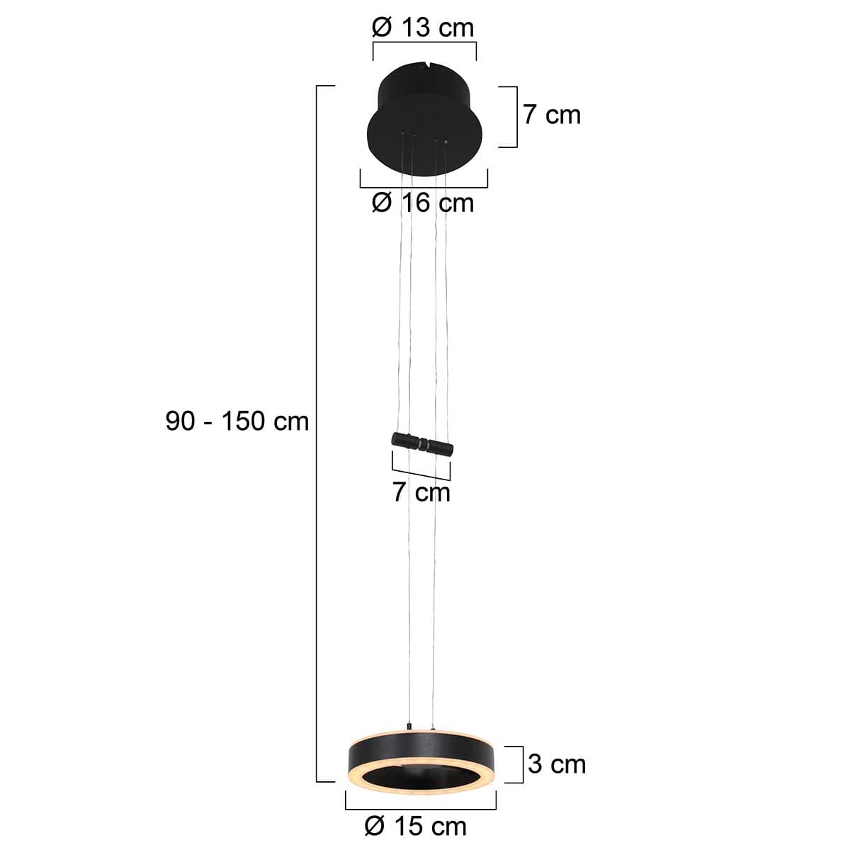 Moderne design hanglamp. Ideale hanglamp boven kookeiland. De lamp is in hoogte verstelbaar, heeft een ingebouwde LED lichtbron en is dimbaar via een externe wand dimmer/schakelaar. De lamp geeft warm wit licht. 3500ZW Steinhauer.