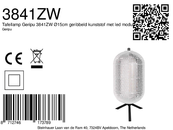 specificaties van tafellamp 3841ZW van Mexlite, Steinhauer