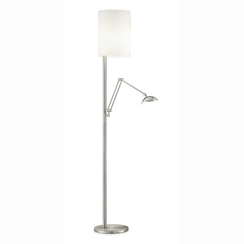 Vloerlamp, leeslamp. Serie: KIRA-L. Kleur: nikkel mat. Lampenkap Chintz wit, Artikelnummer 41.952.05-10. Of opaal glas, Artikelnummer 41.952.05-1. Duits fabricaat - KNAPSTEIN