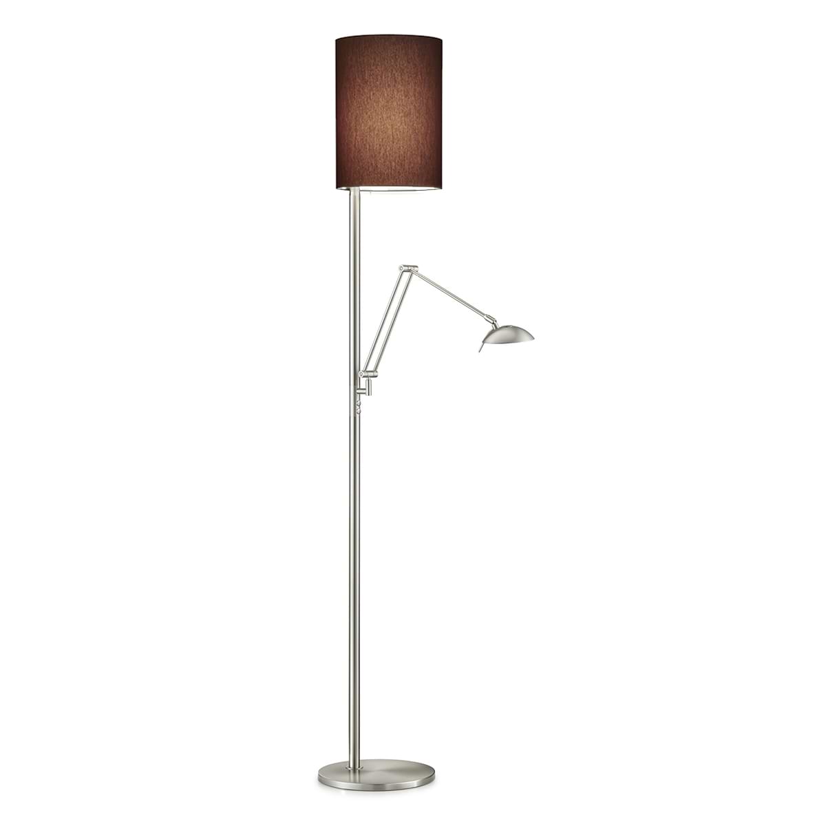Moderne vloerlamp, leeslamp, 41.952.05-11, van de Duitse fabrikant Knapstein. Het bovenlicht en de centrale lichtbron zijn met een touch dimmer individueel te dimmen. Het leeslampje is via een touch dimmer op de reflektor dimbaar. Alle lampen van Knapstein zijn van zeer degelijke kwaliteit. Voor meer opties uit de serie: KIRA-L, kunt u de zoekfunctie gebruiken op onze site. Dan ziet u welke andere opties er binnen de serie zijn. Kleur: nikkel mat. Lampenkap Chintz donker taupe. Aantal lichtpunten: 3. Lichtbron: inclusief. Breedte in mm: 260. Lengte/diepte in mm: 570.