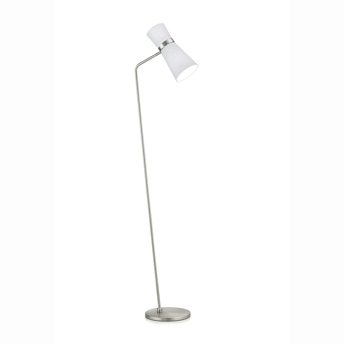 Vloerlamp, leeslamp. Serie: YUNA-S. Kleur: nikkel mat. Lampenkap: Chintz 23 - wit. Artikelnummer 41.984.05-23. Duits fabricaat - KNAPSTEIN