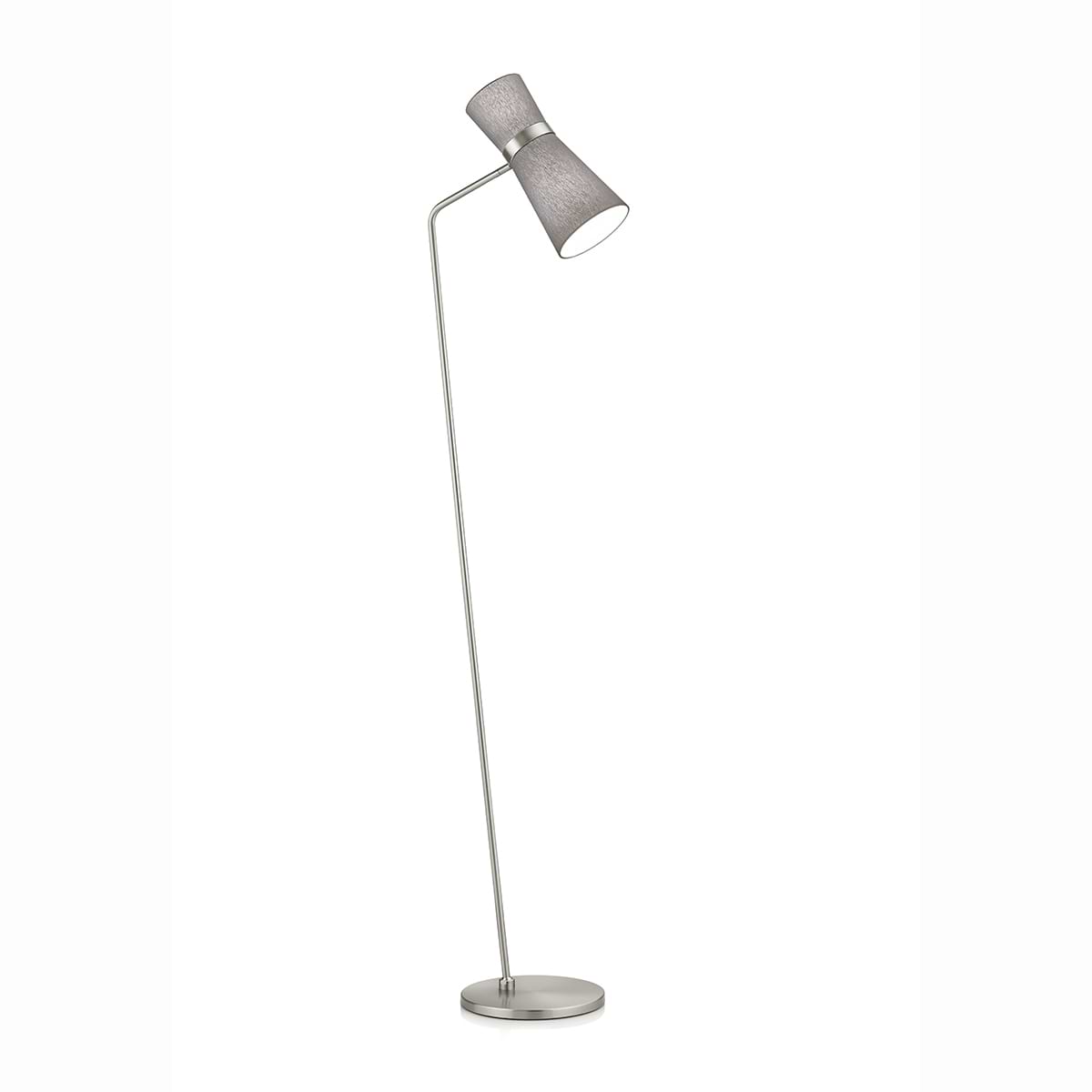 Vloerlamp, leeslamp. Serie: YUNA-S. Kleur: nikkel mat. Lampenkap: Chintz 67 - mistig grijs. Artikelnummer 41.984.05-67. Duits fabricaat - KNAPSTEIN