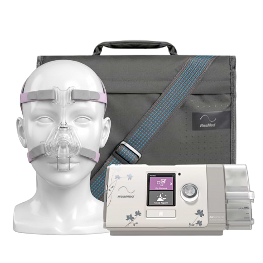 Kit CPAP Automático AirSense 10 AutoSet For Her com Umidificador e Máscara Nasal Mirage Fx Feminina