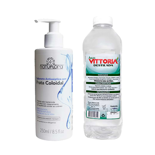 Kit Higiene Básica com Sabonete Antisséptico Prata Coloidal e Água Destilada