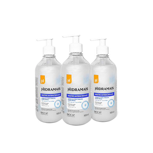 Kit com 3 Sabonetes Neutros Antibacterianos 500ml – HidraMais