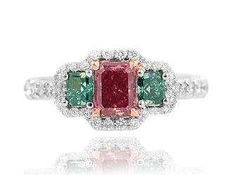 0.53 Carat, Fancy Red, Radiant, Flanked by tw