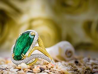 Emerald Pear & Yellow Diamond Designer Ring