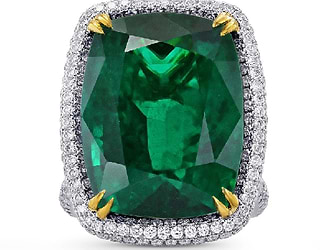 Extraordinary Emerald Cushion Ring with Vivid