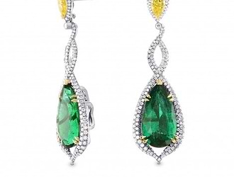 Green Emerald & Canary Yellow Diamond Earring