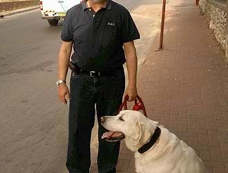 Leibish Polnauer and his dog, Portash