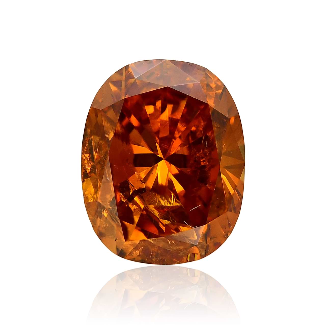 0.71 carat, Fancy Deep Yellowish Orange Diamond, Cushion Shape, (I2)  Clarity, GIA, SKU 381451