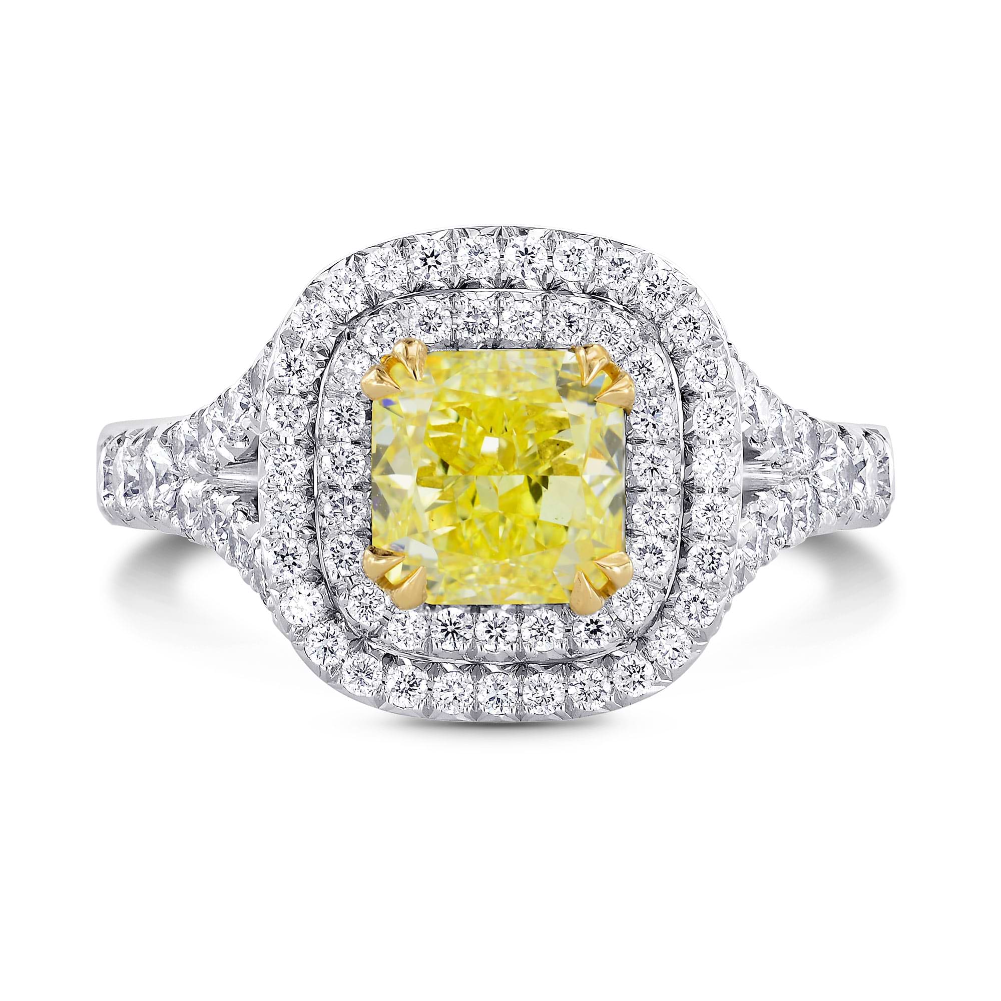 Fancy Intense Yellow Cushion Diamond Halo Ring, SKU 213695 (2.16Ct TW)