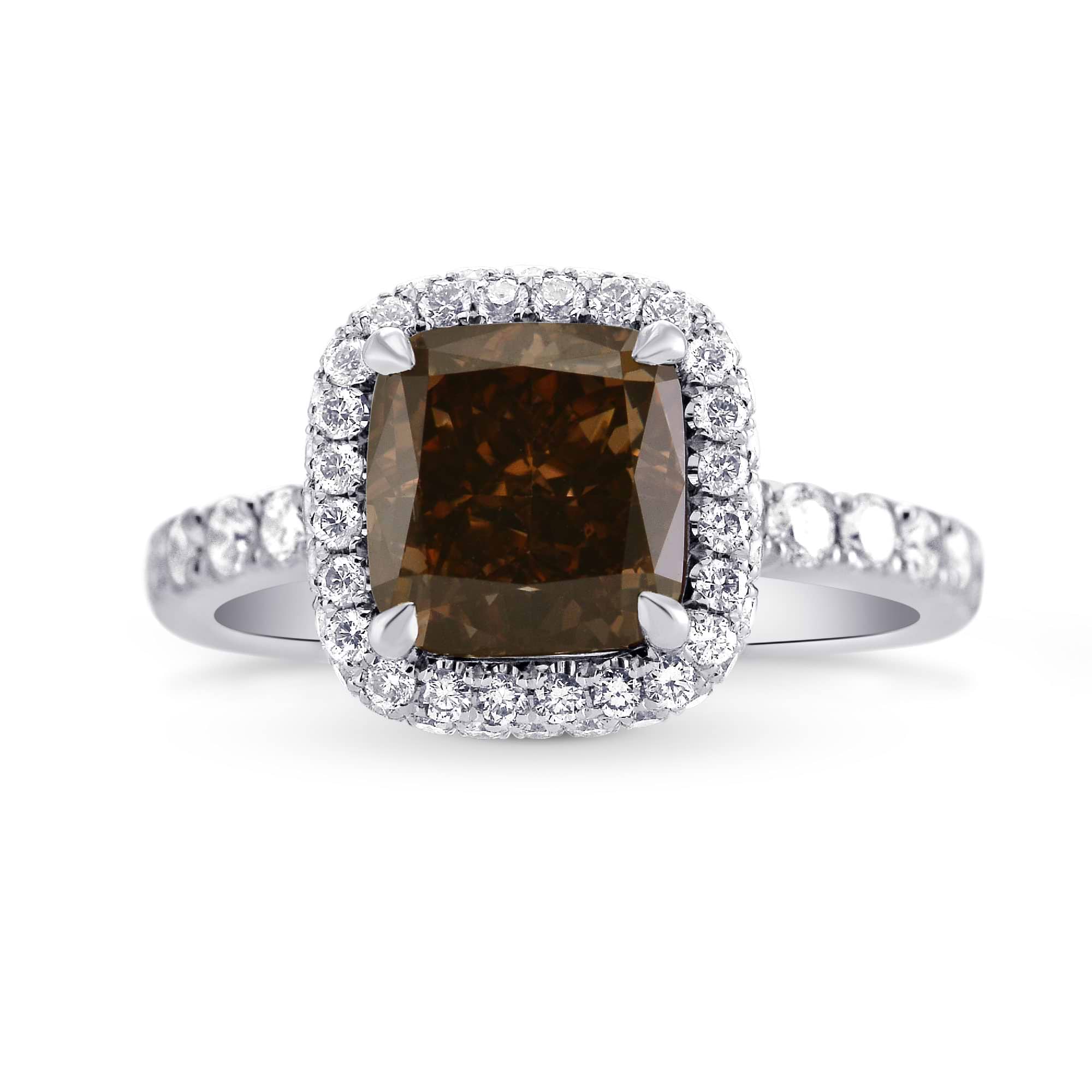Fancy Dark Orangy Brown Cushion Diamond Halo Ring, SKU 280008 (3.28Ct TW)