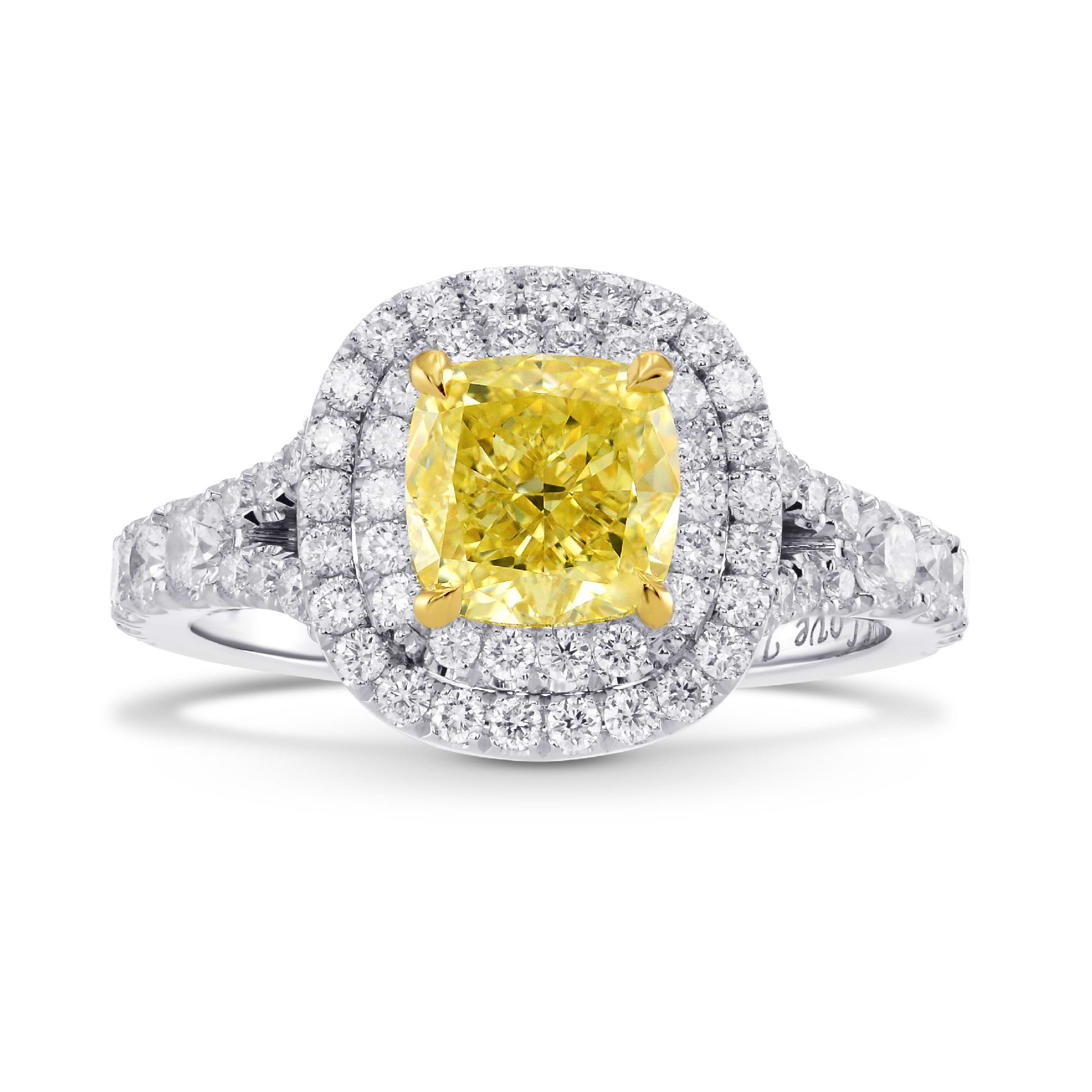 Fancy Intense Yellow Cushion Diamond Ring, SKU 281737 (2.19Ct TW)