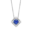 Cushion Blue Sapphire and Baguette Diamond Halo Pendant, ARTIKELNUMMER 573513 (1,70 Karat TW)