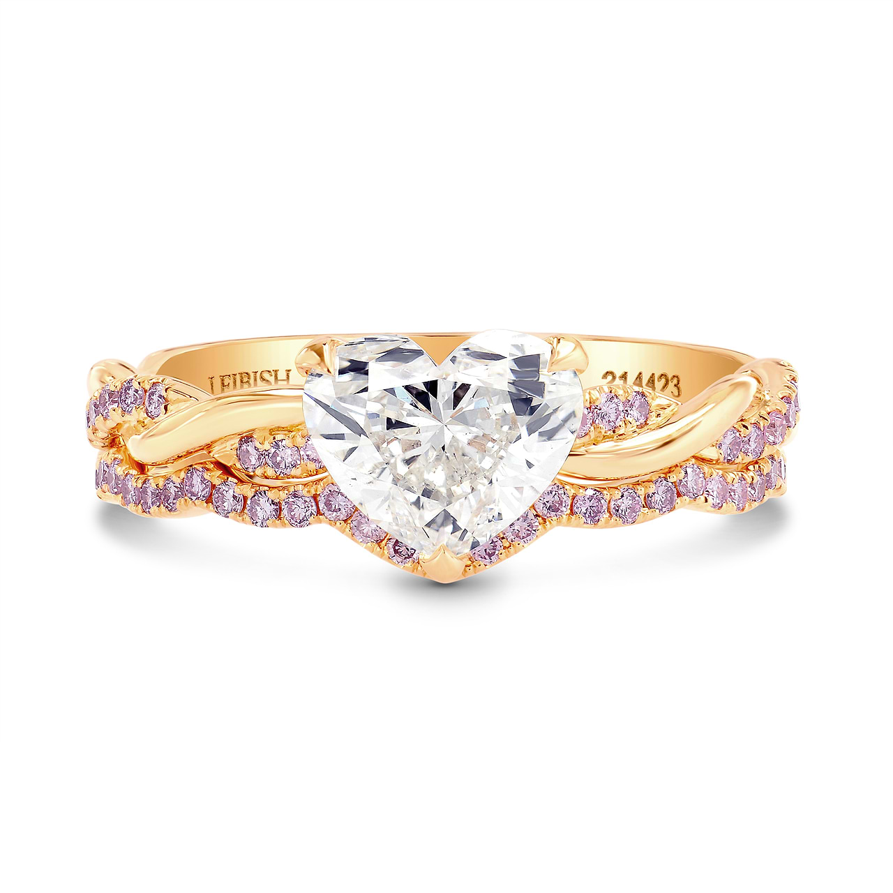 Rose Gold Woven Heart & Pink Diamond Engagement Wedding Ring Set, SKU 214423 (1.8Ct TW)