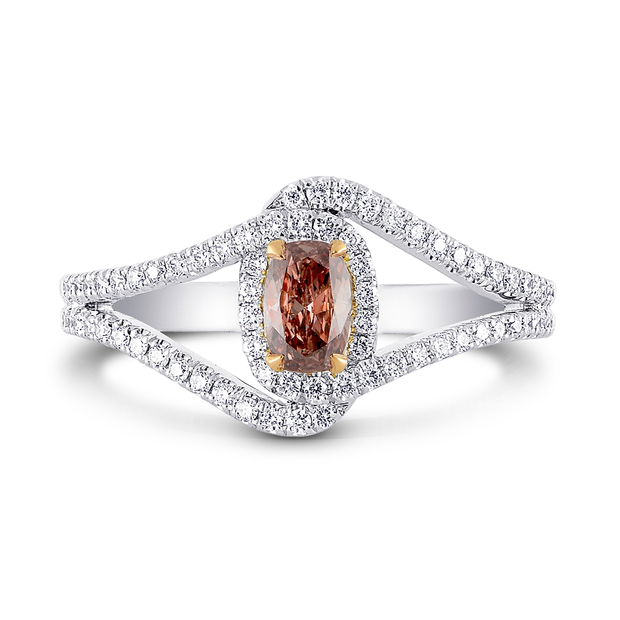 Fancy Deep Orangy Pink Cushion Diamond Cross-over Ring, SKU 218638 (0.29Ct TW)
