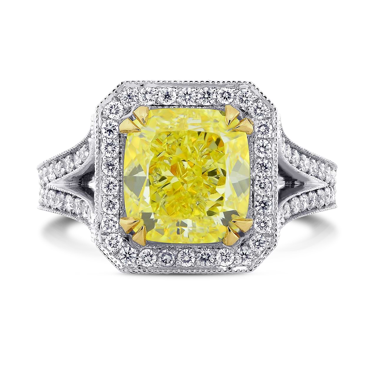 Fancy Yellow Cushion Diamond Halo Ring, SKU 219566 (4.66Ct TW)