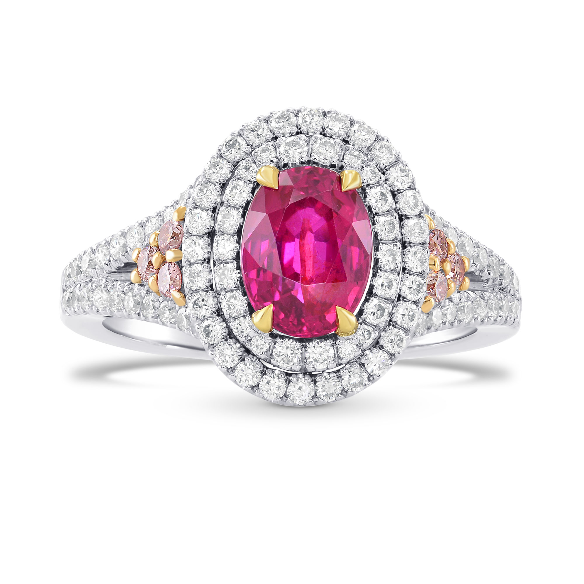 Unheated Ruby & Pink Diamond Double Halo Ring, SKU 264521 (2.23Ct TW)