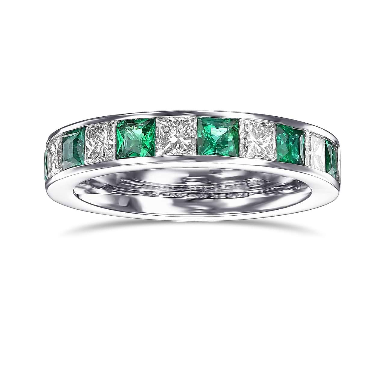 0.41ct tw Two Row Emerald & Round Cut Diamond Ring