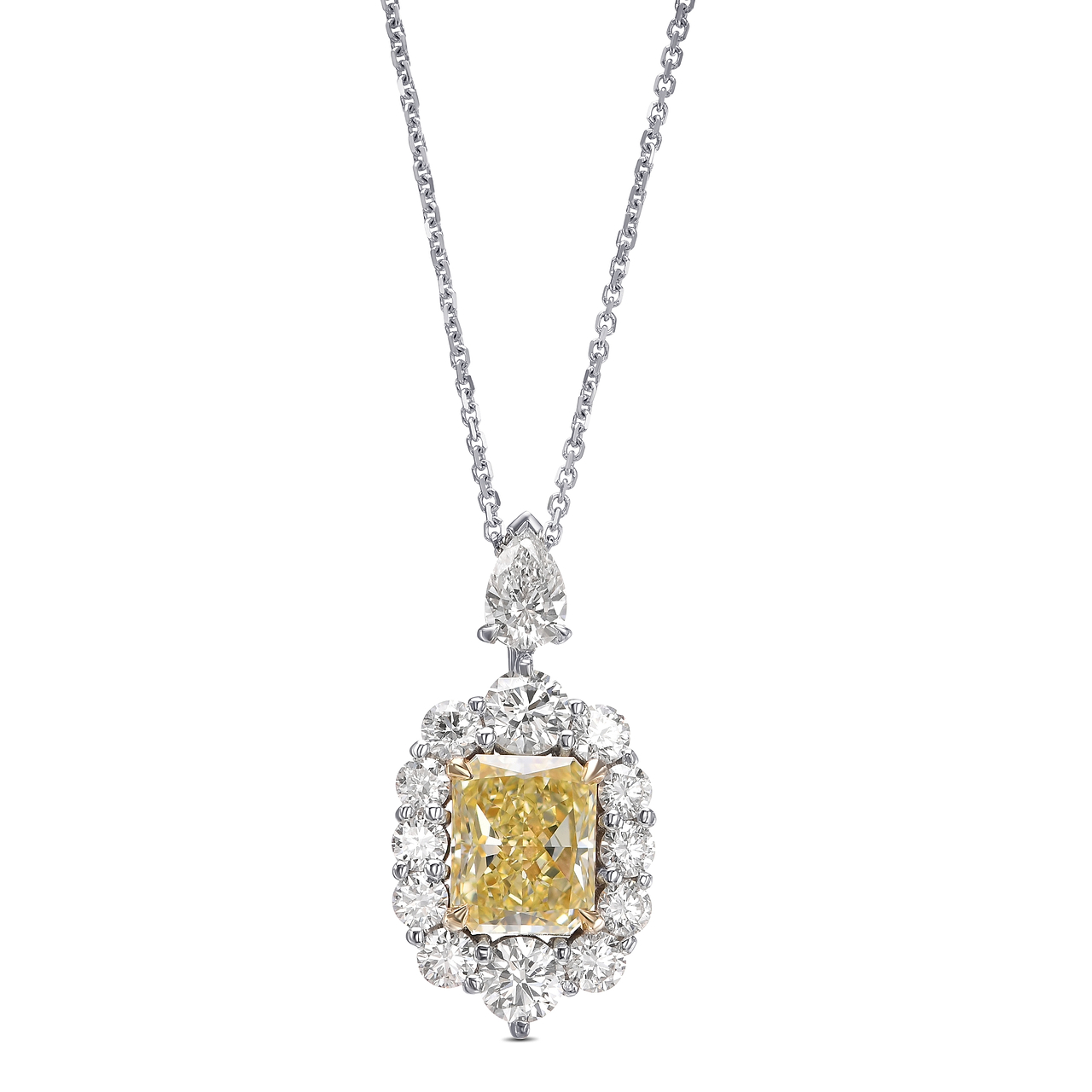 Fancy Yellow Radiant Halo Diamond Pendant, Sku 568086 (2.15ct Tw)