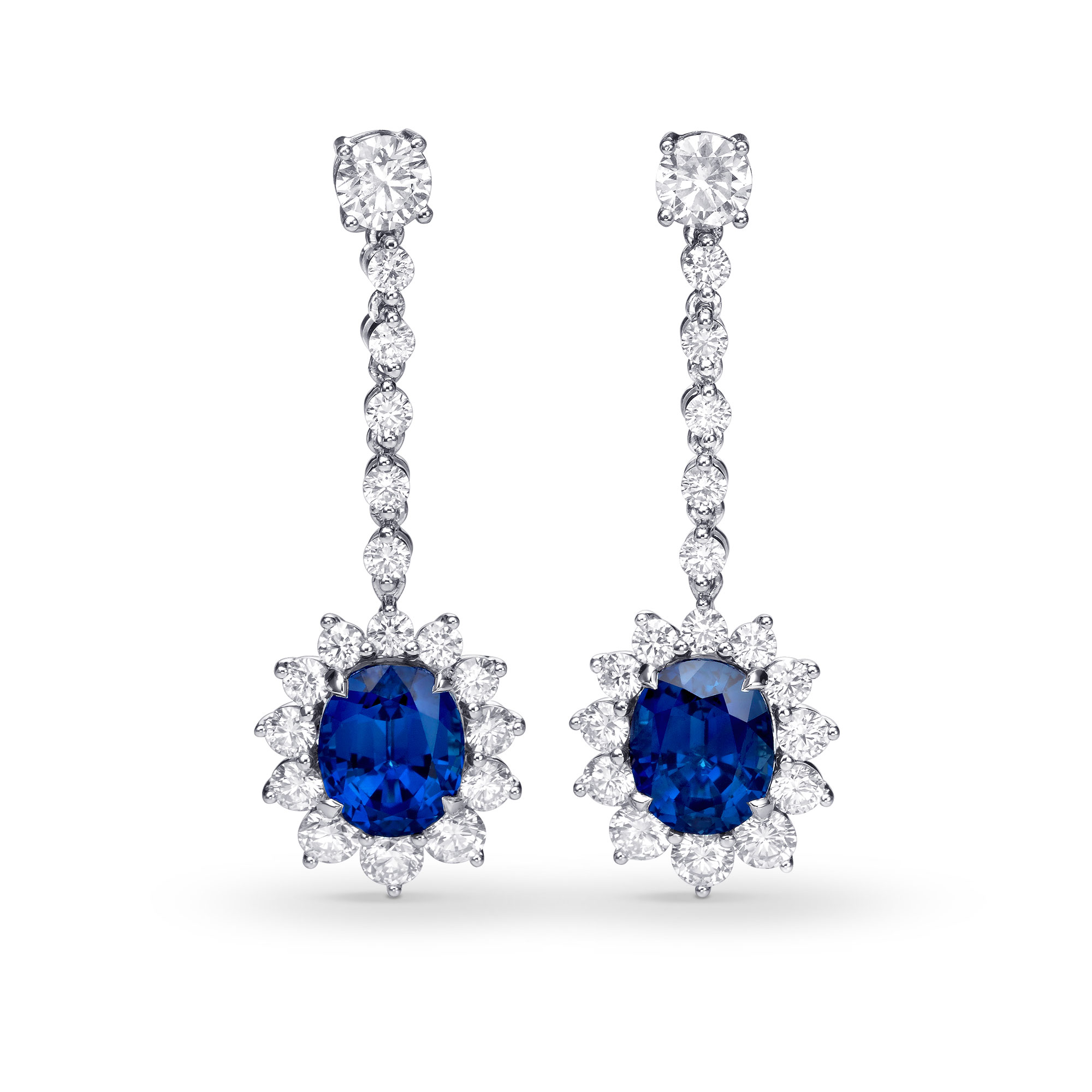 Deep Blue Oval Sapphire and Diamond Earrings, SKU 57381 (12.15Ct TW)