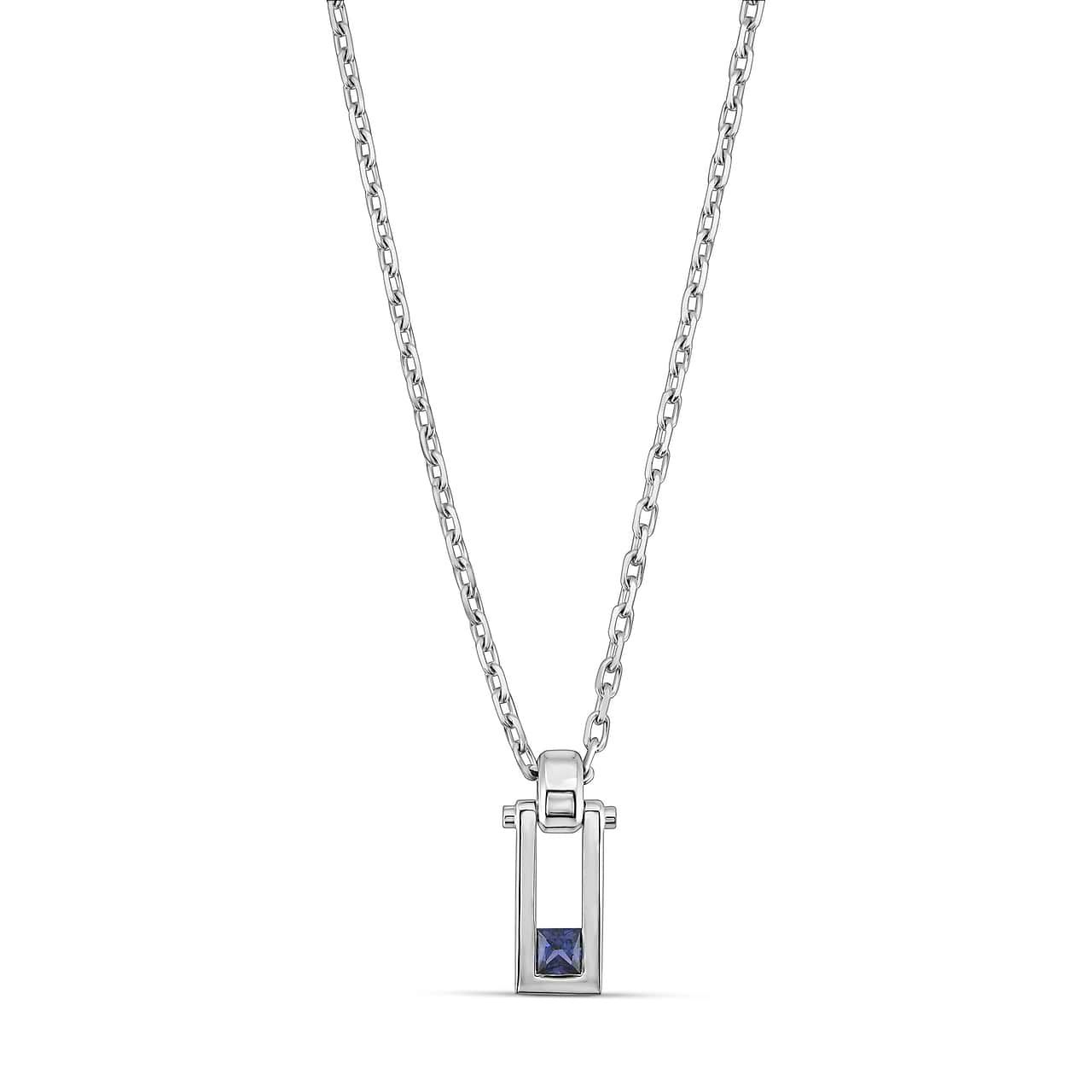 Blue Princess-cut Sapphire & Diamond Men's Pendant, SKU