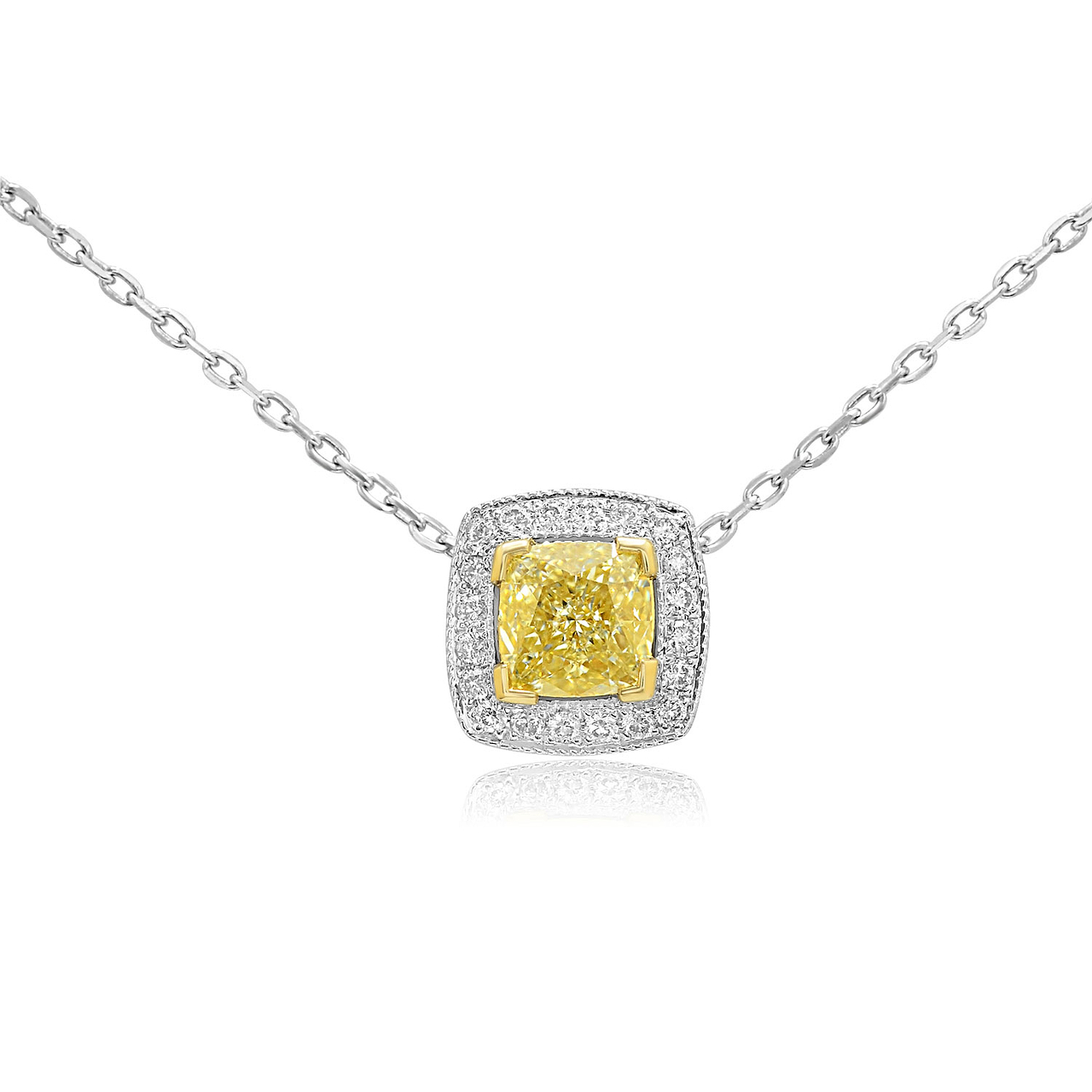 Yellow W-x Radiant Diamond Halo Pendant, Sku 73692 (0.86ct Tw)