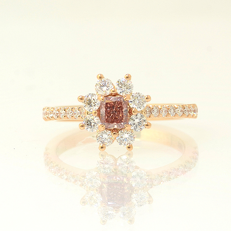 Fancy Deep Pink Radiant and White Brilliant Diamond Dress Ring, SKU 67264 (0.8Ct TW)