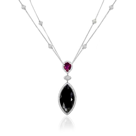 22Ct TW Marquise Black Diamond and Ruby Drop Necklace, SKU 134114 (20.98Ct TW)