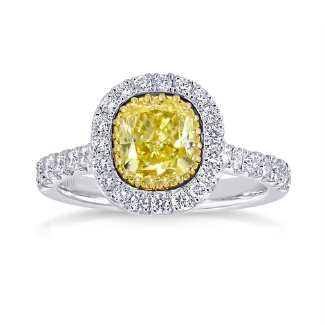 Fancy Intense Yellow Cushion Diamond Halo Ring (1.69Ct TW)