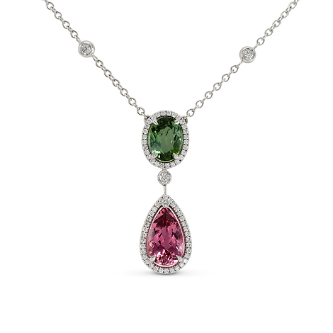 Green and Pink Tourmaline Diamond Pendant, SKU 144297 (3.9Ct TW)