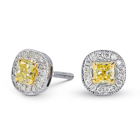 Fancy Yellow Radiant Diamond Halo Earrings, SKU 145521 (0.58Ct TW)