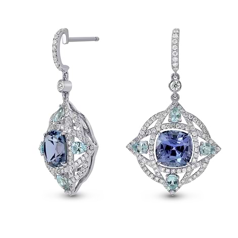 Tanzanite and Aquamarine Drop Diamond Earrings, SKU 152079 (7.48Ct TW)