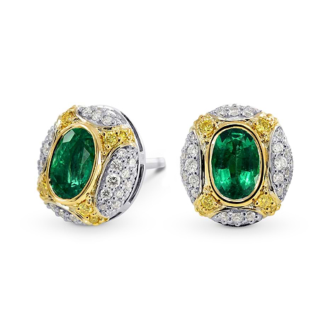Oval Emerald and Intense Yellow Diamond Earrings (1.28Ct TW)