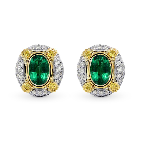 Oval Emerald and Intense Yellow Diamond Earrings (1.28Ct TW)