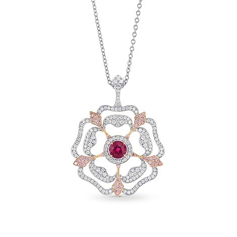  Ruby and Pink Diamond Floral Pendant, SKU 172970 (2.74Ct TW)