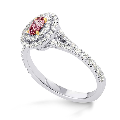 Fancy Intense Pink Oval Diamond Double Halo Ring, SKU 176861 (0.61Ct TW)