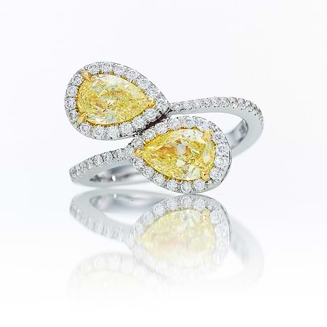 GIA certified Matching Pair Fancy Yellow Pear Diamond Halo Ring (2.58Ct TW)