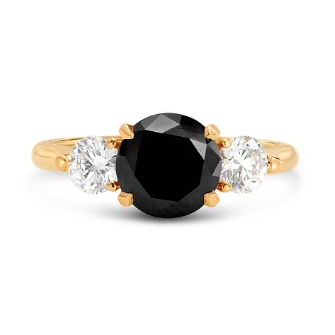 Natural unheated Fancy Black Round Diamond 3 Stone Ring, SKU 183352 (2.37Ct TW)
