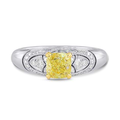 Fancy Yellow Cushion Diamond Art Deco Ring, SKU 185128 (0.94Ct TW)
