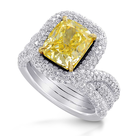 Extraordinary Halo and Multiple Band Fancy Intense Yellow Ring (5.80Ct TW)