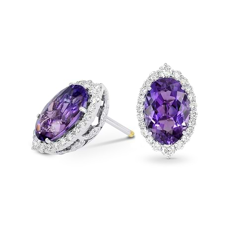 Regal Oval Amethyst & Diamond Halo Earrings, SKU 192299 (7.92Ct TW)