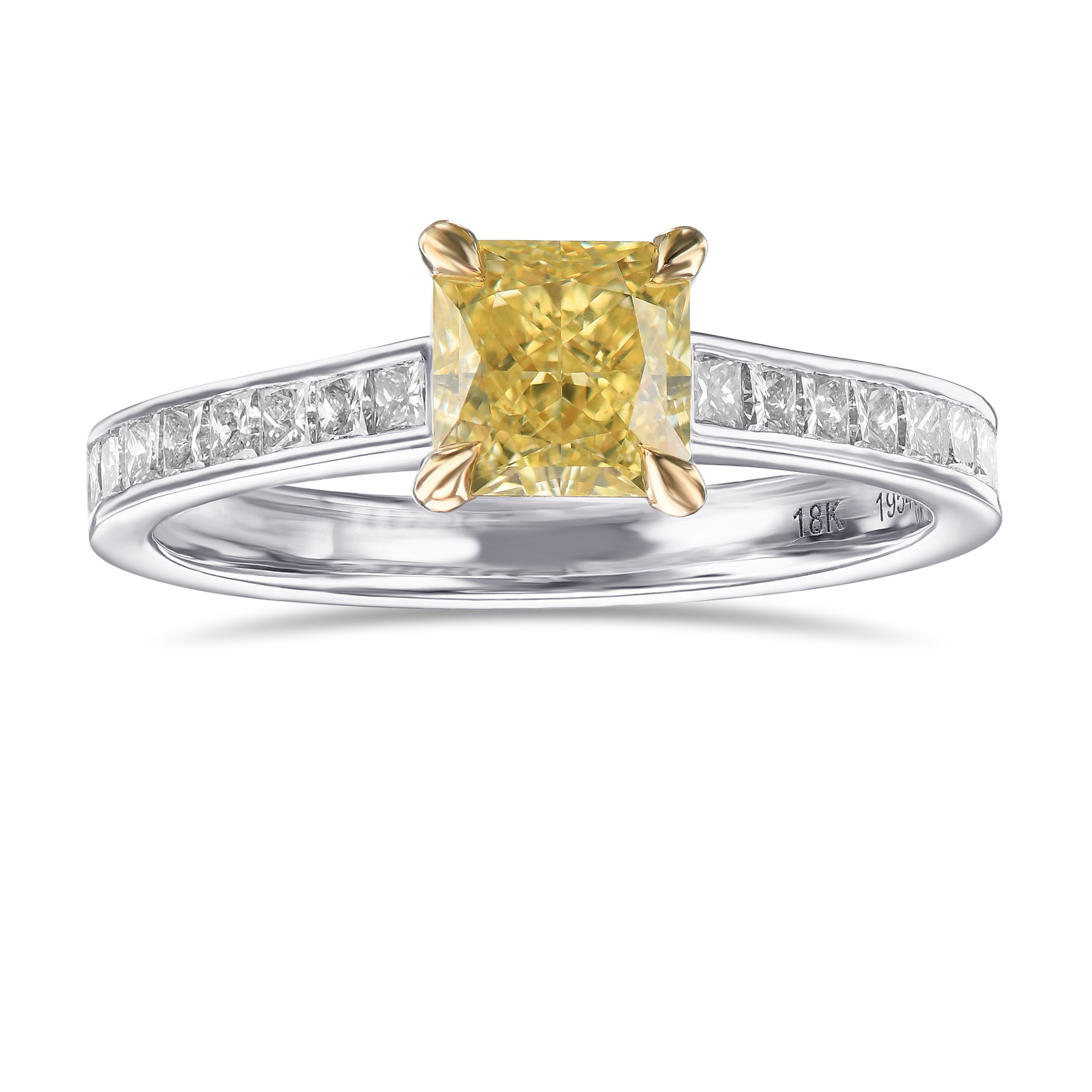 Fancy Intense Yellow Radiant Diamond Side Stone Ring, SKU 195458 (1.48Ct TW)