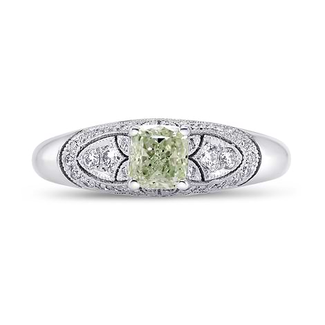 Light Green Cushion Diamond Art Deco Style Engagement Ring, SKU 207785 (0.72Ct TW)