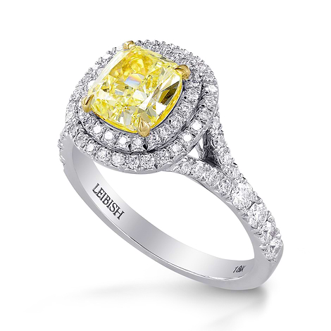 Lovely Yellow Cushion Diamond Double Halo Ring (1.83Ct TW)