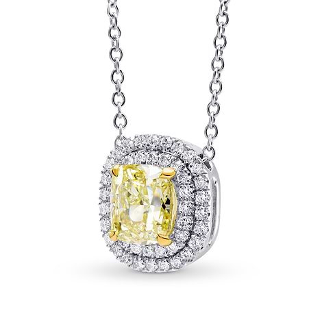  Light Yellow Internally Flawless Cushion Diamond Double Halo Pendant, SKU 210871 (1.25Ct TW)