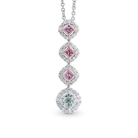 Pink and Blue Diamond Drop Halo Necklace, SKU 211001 (0.33Ct TW)