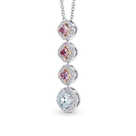 Pink and Blue Diamond Drop Halo Necklace, SKU 211001 (0.33Ct TW)