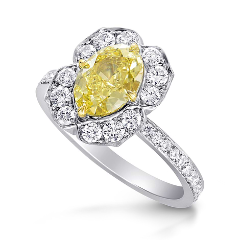 Fancy Intense Yellow Oval Diamond Floral Halo Ring, SKU 211143 (1.92Ct TW)